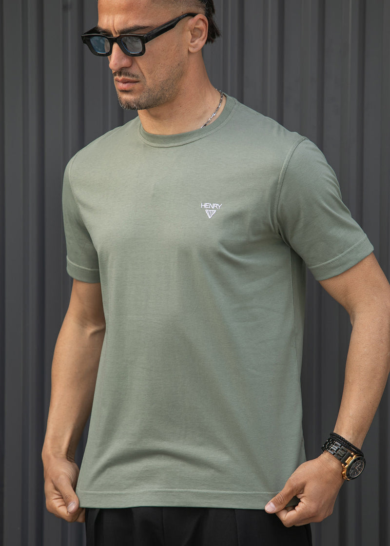 Ανδρική κοντομάνικη μπλούζα Henry clothing - 3-730 - basic logo t- shirt χακί