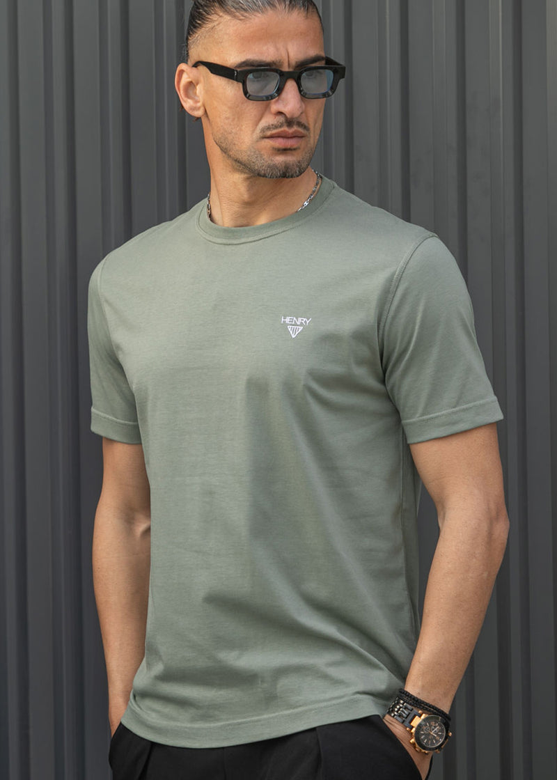 Ανδρική κοντομάνικη μπλούζα Henry clothing - 3-730 - basic logo t- shirt χακί