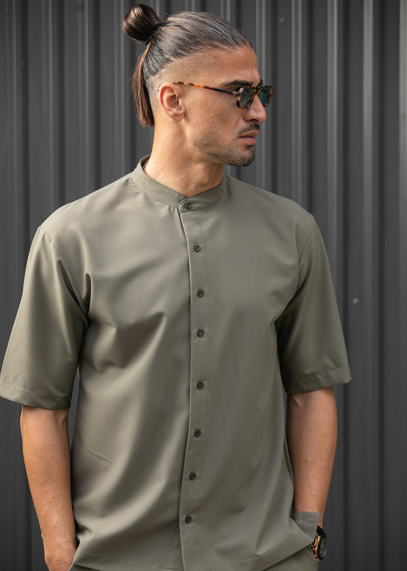 Ανδρικό κοντομάνικο πουκάμισο - Henry clothing - 9-100 - mao shirt χακί