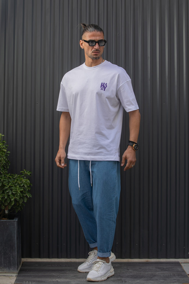 Ανδρικό παντελόνι Henry clothing - 8-110 - simple pants τύπου τζιν με κορδόνι στην μέση μπλε ανοιχτό