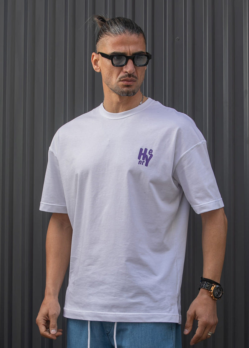 Ανδρική κοντομάνικη μπλούζα Henry clothing - 3-707 - i'm always on my own mind oversised t-shirt λευκό