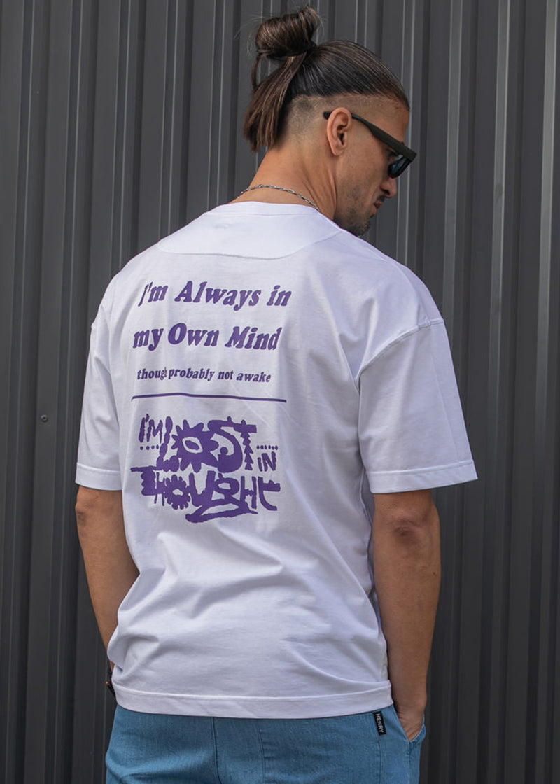 Ανδρική κοντομάνικη μπλούζα Henry clothing - 3-707 - i'm always on my own mind oversised t-shirt λευκό