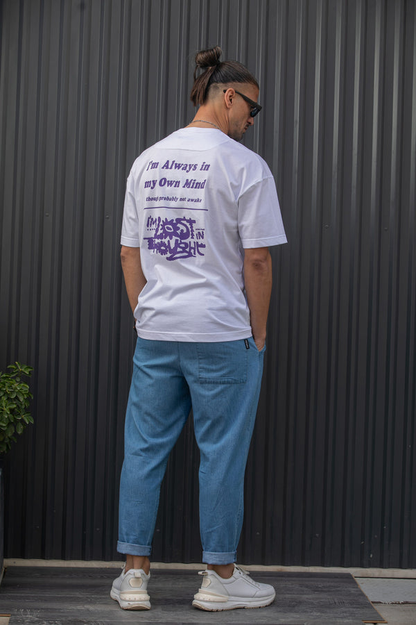 Ανδρική κοντομάνικη μπλούζα Henry clothing - 3-707 - i'm always on my own mind oversised t-shirt λευκό