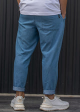 Ανδρικό παντελόνι Henry clothing - 8-110 - simple pants τύπου τζιν με κορδόνι στην μέση μπλε ανοιχτό