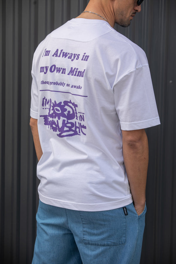 Ανδρική κοντομάνικη μπλούζα Henry clothing - 3-707 - i'm always on my own mind oversised t-shirt λευκό