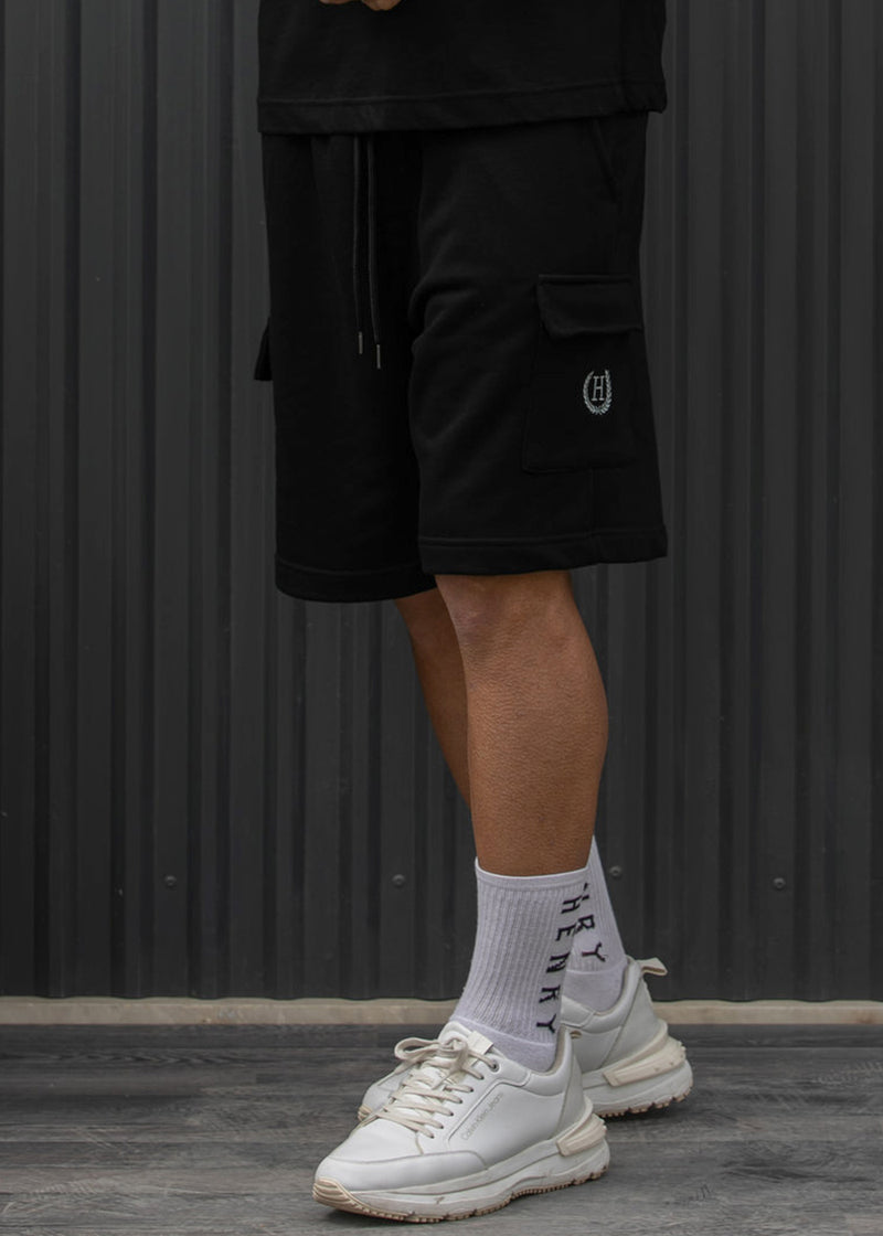 Ανδρική κάργκο βερμούδα φούτερ Henry Clothing - 6-700 - relaxed fit cargo shorts μαύρη