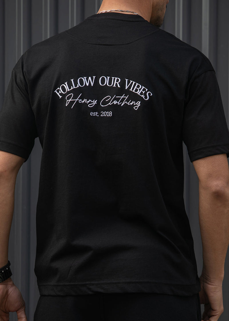 Ανδρική κοντομάνικη μπλούζα Henry clothing - 3-718 - follow your vibes  t-shirt μαύρο