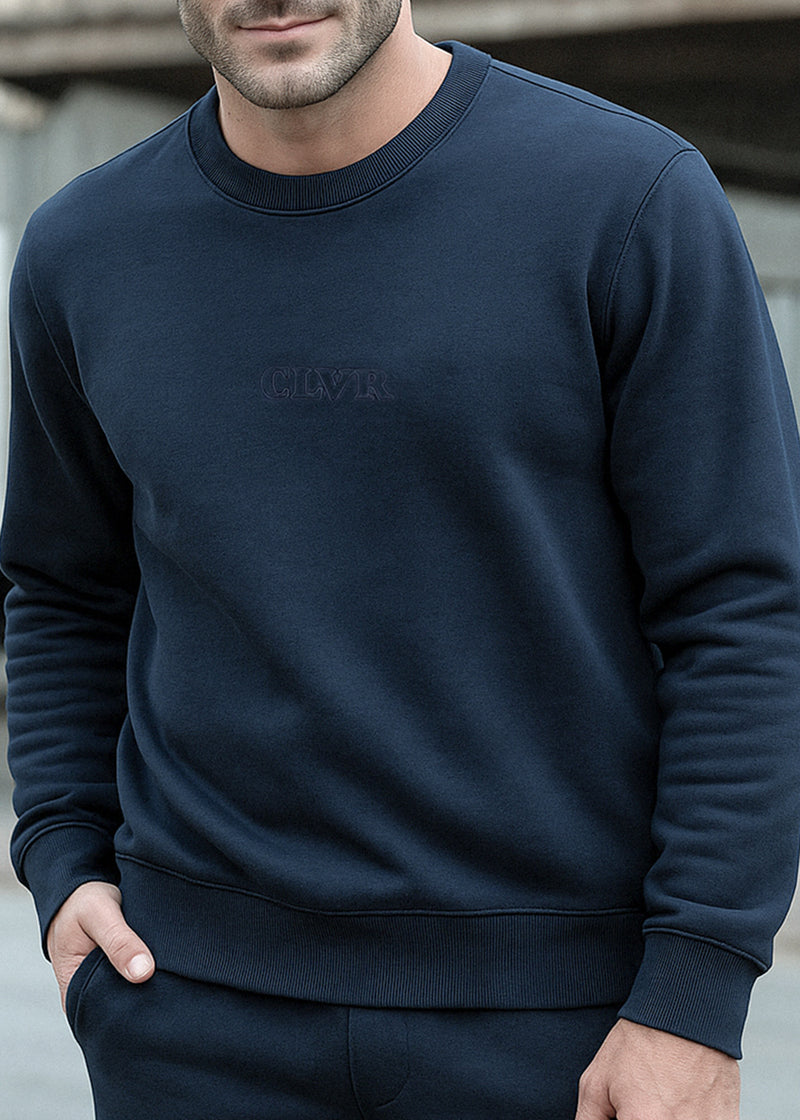 Ανδρικό μακρυμάνικο φούτερ Clever - CF-25300 - basic clever logo regular fit μπλε