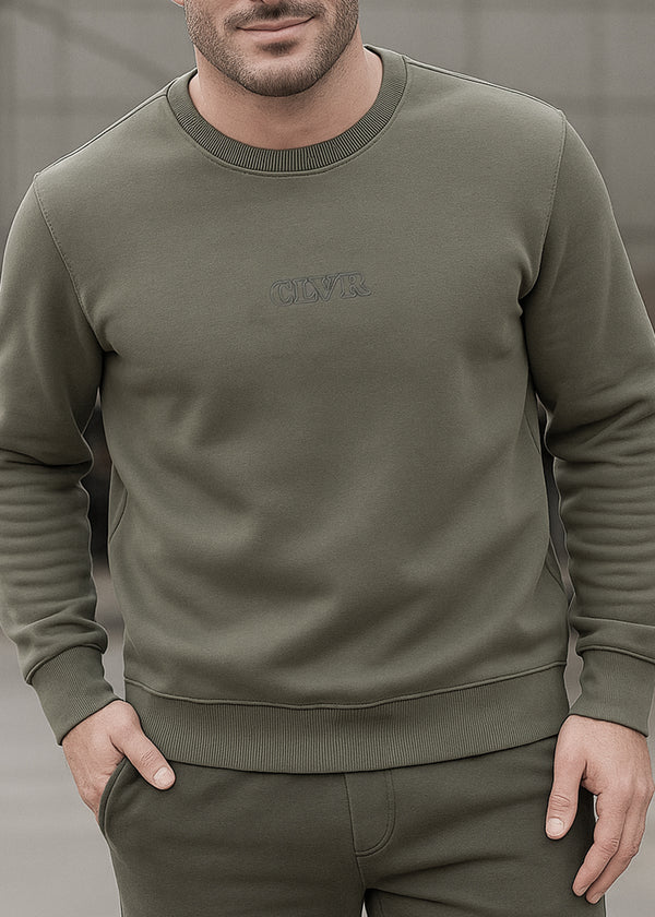 Ανδρικό μακρυμάνικο φούτερ Clever-CF-25300-basic clever logo regular fit χακί