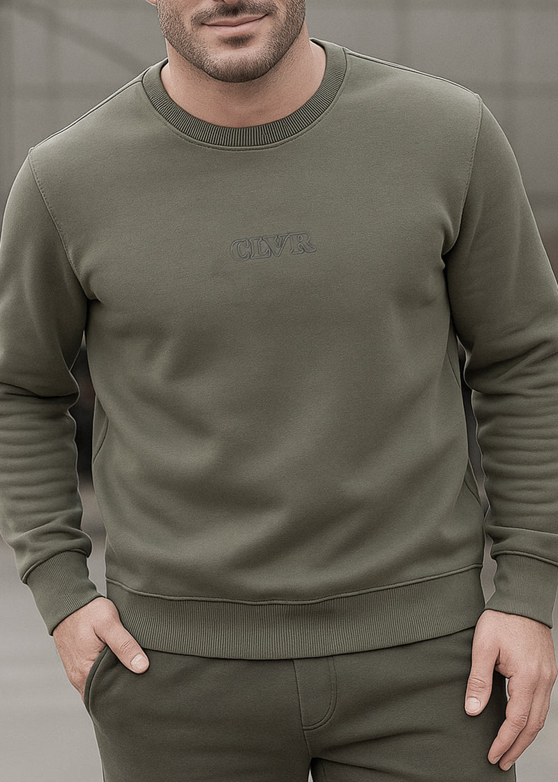 Ανδρικό μακρυμάνικο φούτερ Clever-CF-25300-basic clever logo regular fit χακί