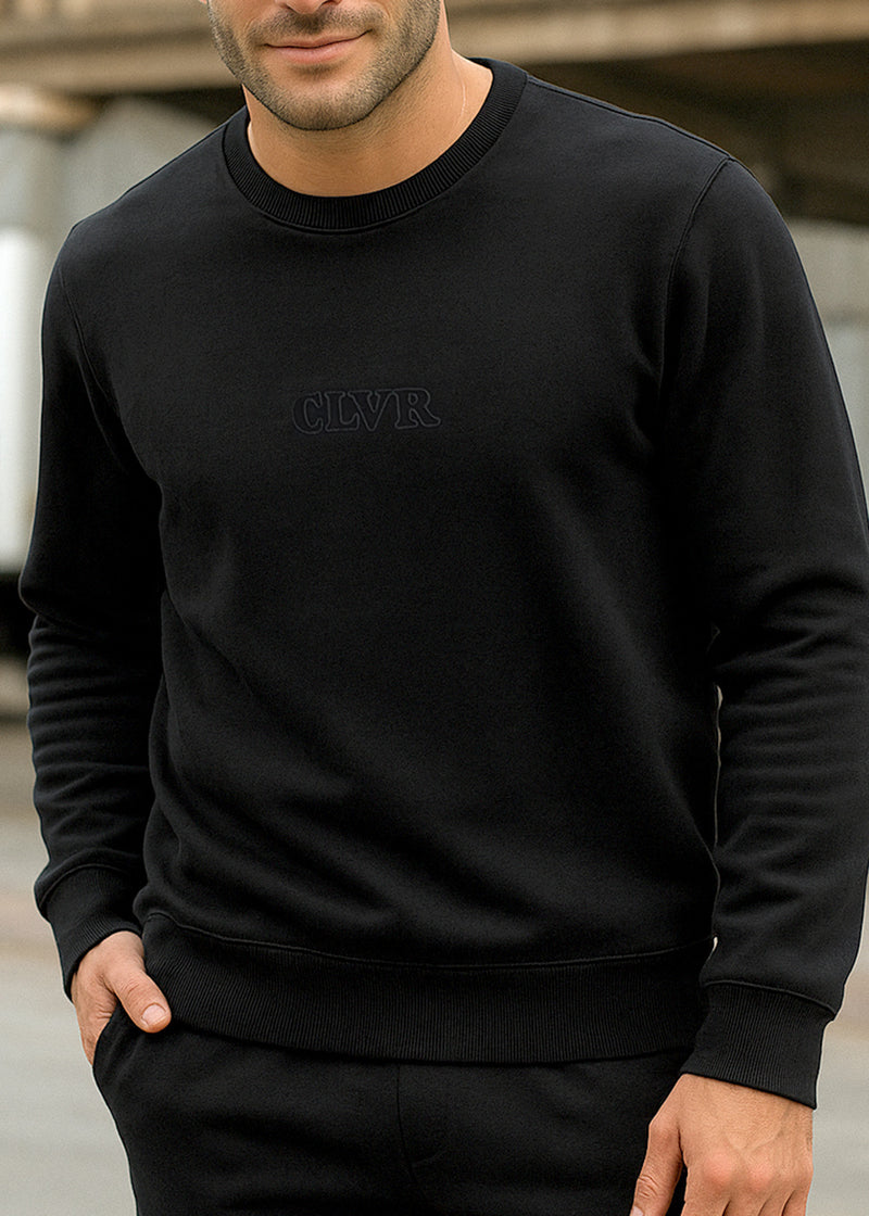 Ανδρικό μακρυμάνικο φούτερ Clever - CF-25300 - basic clever logo regular fit μαύρο