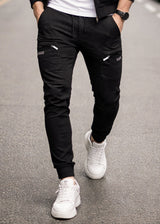 Ανδρική φόρμα κάργκο με χνούδι-GUF-DB-7356-cargo pants regular fit μαύρο