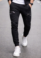 Ανδρική φόρμα κάργκο με χνούδι-GUF-DB-7356-cargo pants regular fit μαύρο