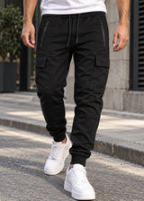 GUF CLOTHING - Ανδρική φόρμα cargo χωρίς χνούδι elegant pants - Μαύρη DB-7396