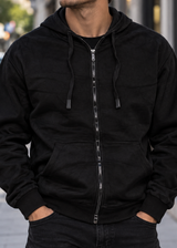 GUF CLOTHING - Ανδρική ζακέτα Alcantara  με κουκούλα - Μαύρη DB-7538