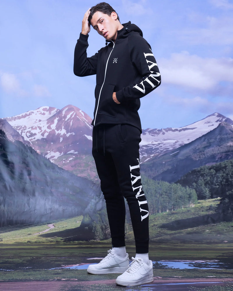 Ανδρική Ζακέτα Vinyl art clothing - 73524-01 - logo print full-zip μαύρο