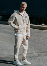 Ανδρική ζακέτα φούτερ με κουκούλα Two Brothers clothing -BF25910-basic logo zip-up hoodie -beige