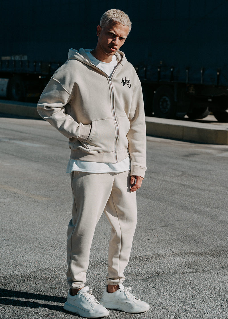 Ανδρική ζακέτα φούτερ με κουκούλα Two Brothers clothing -BF25910-basic logo zip-up hoodie -beige