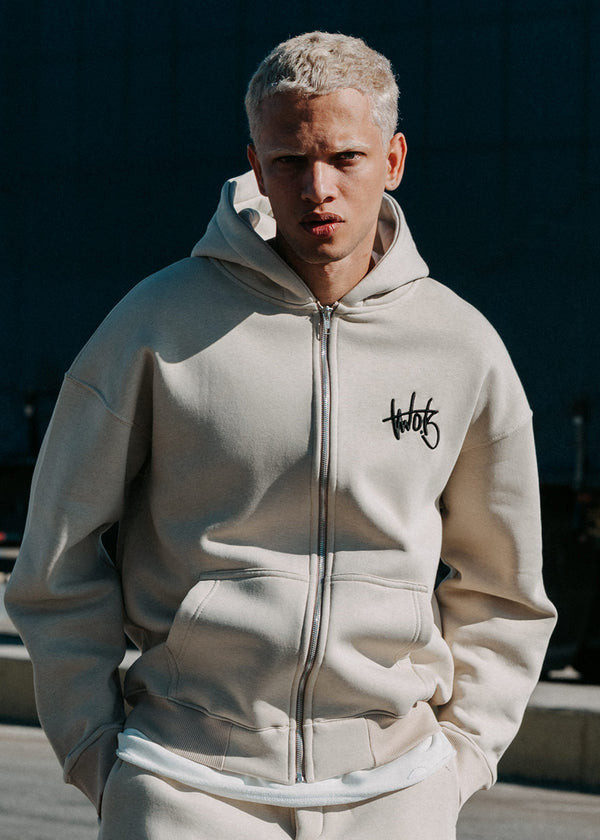 Ανδρική ζακέτα φούτερ με κουκούλα Two Brothers clothing -BF25910-basic logo zip-up hoodie -beige
