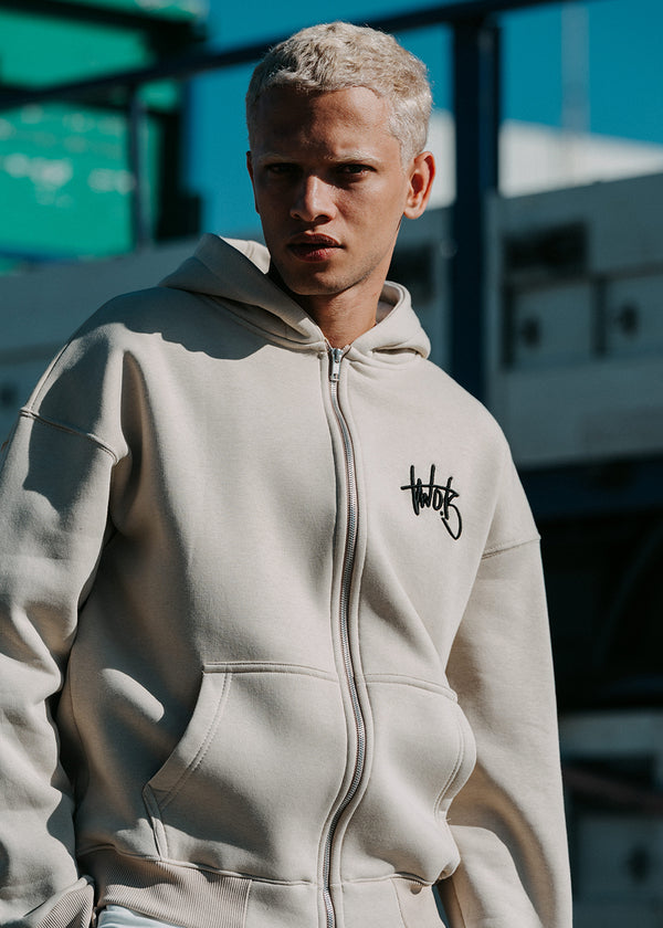 Ανδρική ζακέτα φούτερ με κουκούλα Two Brothers clothing -BF25910-basic logo zip-up hoodie -beige