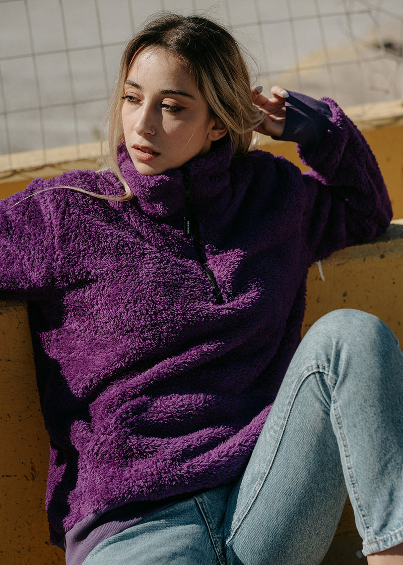 Ανδρική φούτερ με κολάρο New wave clothing - 232-39 - half zip sherpa design μωβ