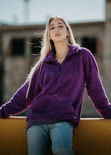 Ανδρική φούτερ με κολάρο New wave clothing - 232-39 - half zip sherpa design μωβ