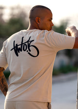 Ανδρική κοντομάνικη μπλούζα Two Brothers -BT-25800 - graffiti sign ovesized μπεζ