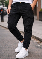 Ανδρικό cargo παντελόνι GUF-FS002- regular fit μαύρο