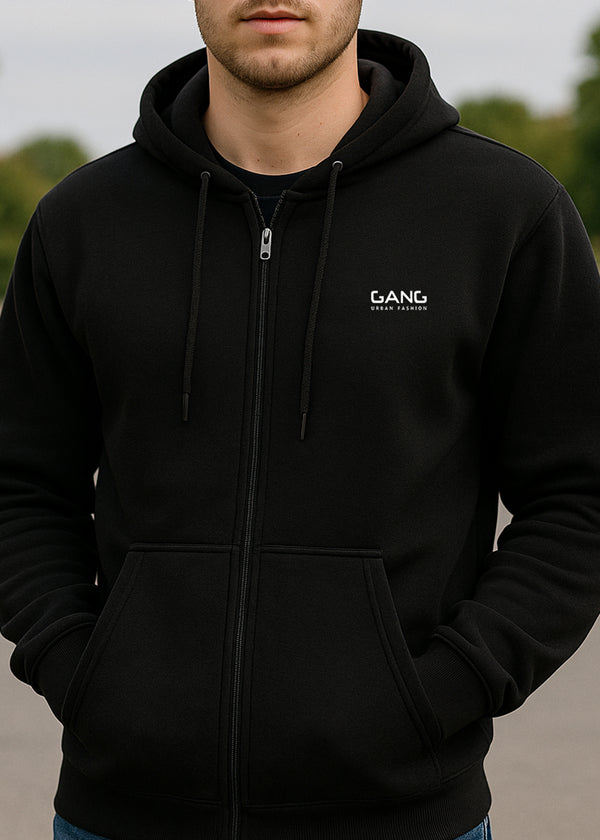 Ανδρική ζακέτα φούτερ GANG - GJ25-200-BLACK - basic logo zip-up hoodie -μαύρο