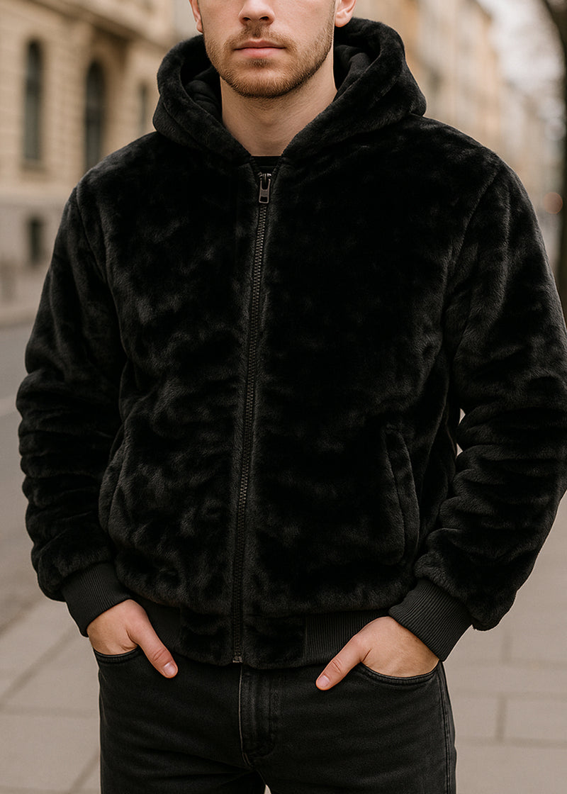 Ανδρικό μπουφάν με κουκούλα διπλής όψης GUF-GG170116-puffer μαύρο