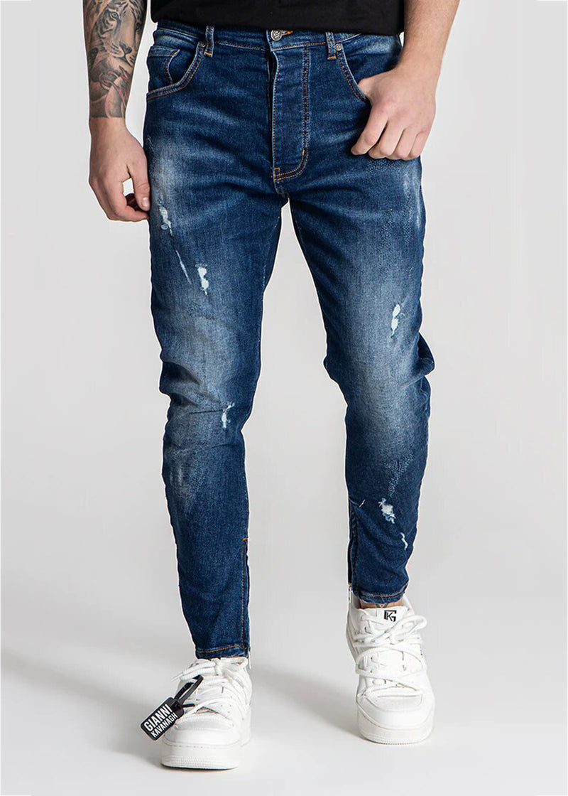 Ανδρικό παντελόνι τζιν Gianni Kavanagh - GKM006225 - distressed zip jeans σκούρο μπλε