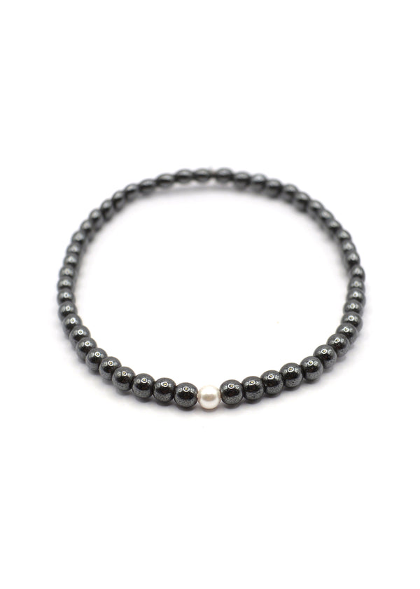 Gang - GNG013 - high quality black steel bracelet with pearl - black