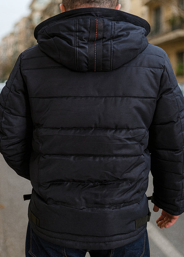 Ανδρικό μπουφάν με αποσπώμενη κουκούλα GUF-22068-hooded puffer μπλε