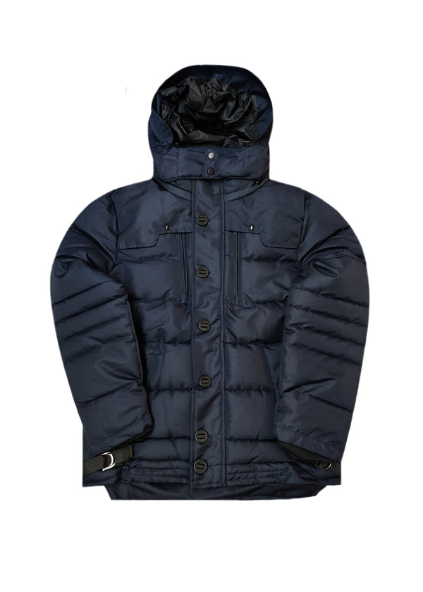 Ανδρικό μπουφάν με κουκούλα GUF-22068-hooded puffer μπλε