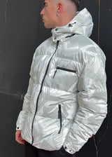 Ανδρικό μπουφάν με κουκούλα GUF-9676-pattern puffer λευκό