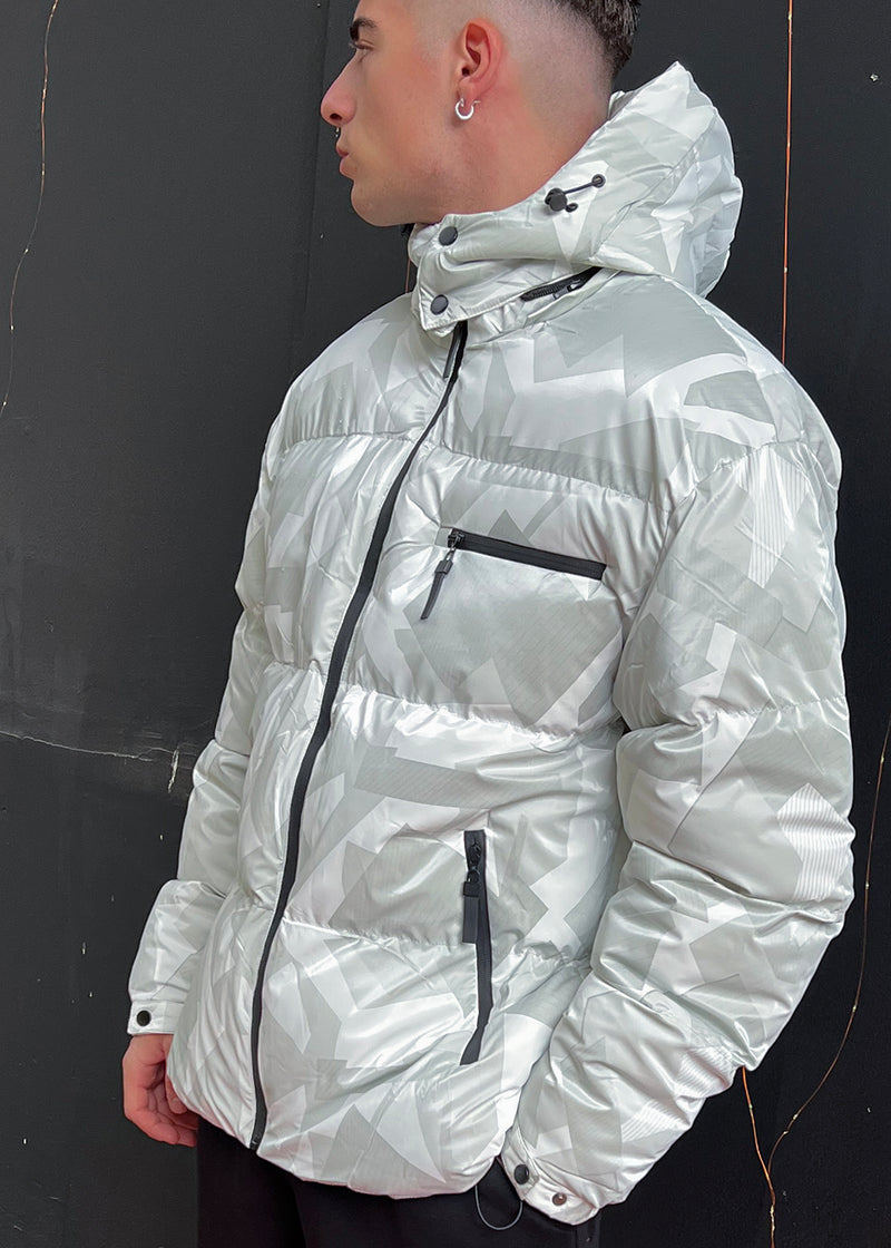 Ανδρικό μπουφάν με κουκούλα GUF-9676-pattern puffer λευκό
