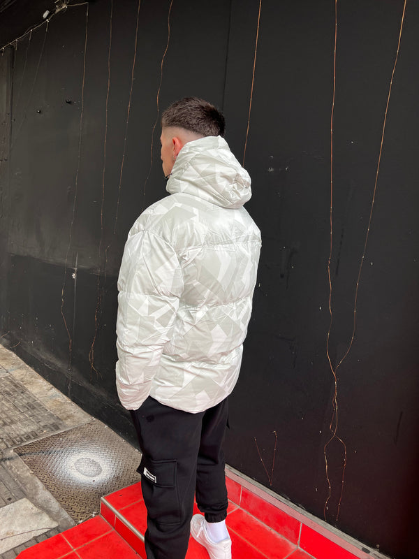 Ανδρικό μπουφάν με κουκούλα GUF-9676-pattern puffer λευκό