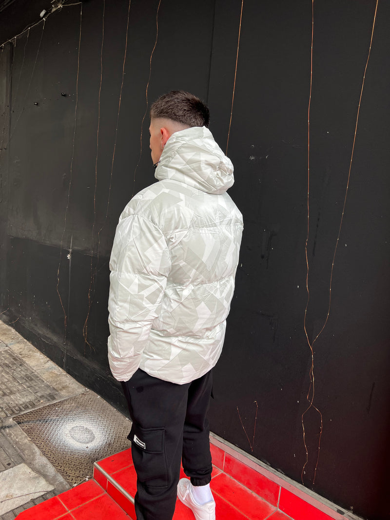 Ανδρικό μπουφάν με κουκούλα GUF-9676-pattern puffer λευκό