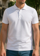 Κοντομάνικη μπλούζα τύπου πόλο GUF - DB-160-4 - basic polo slim fit tee λευκό