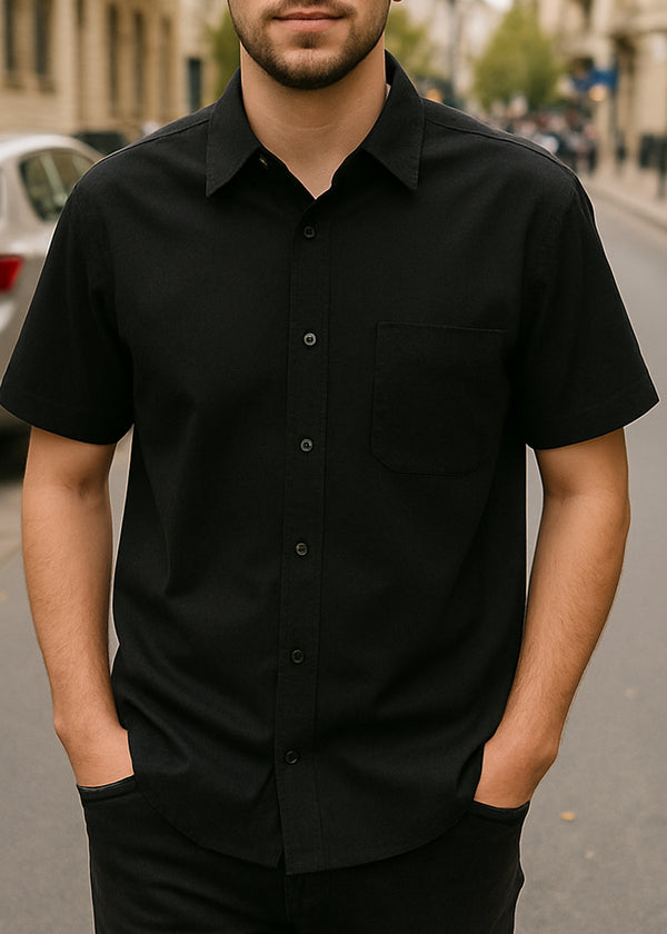 Ανδρικό κοντομάνικο πουκάμισο - GUF - GA-7703-1 - simple shirt regular fit μαύρο