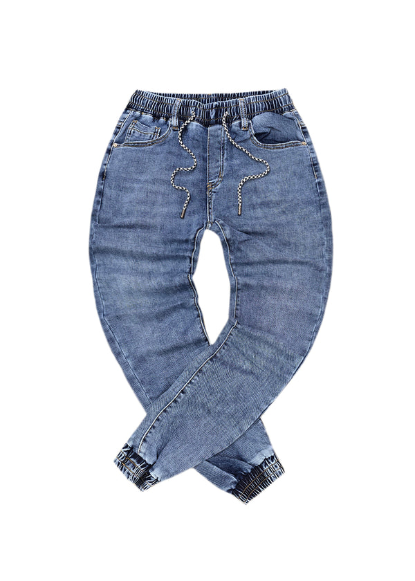 Ανδρικό παντελόνι τζιν με λάστιχο  GUF - SM516 - jeans regular fit  ντένιμ