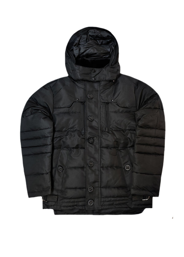 Ανδρικό μπουφάν με κουκούλα GUF-22068-hooded puffer μαύρο