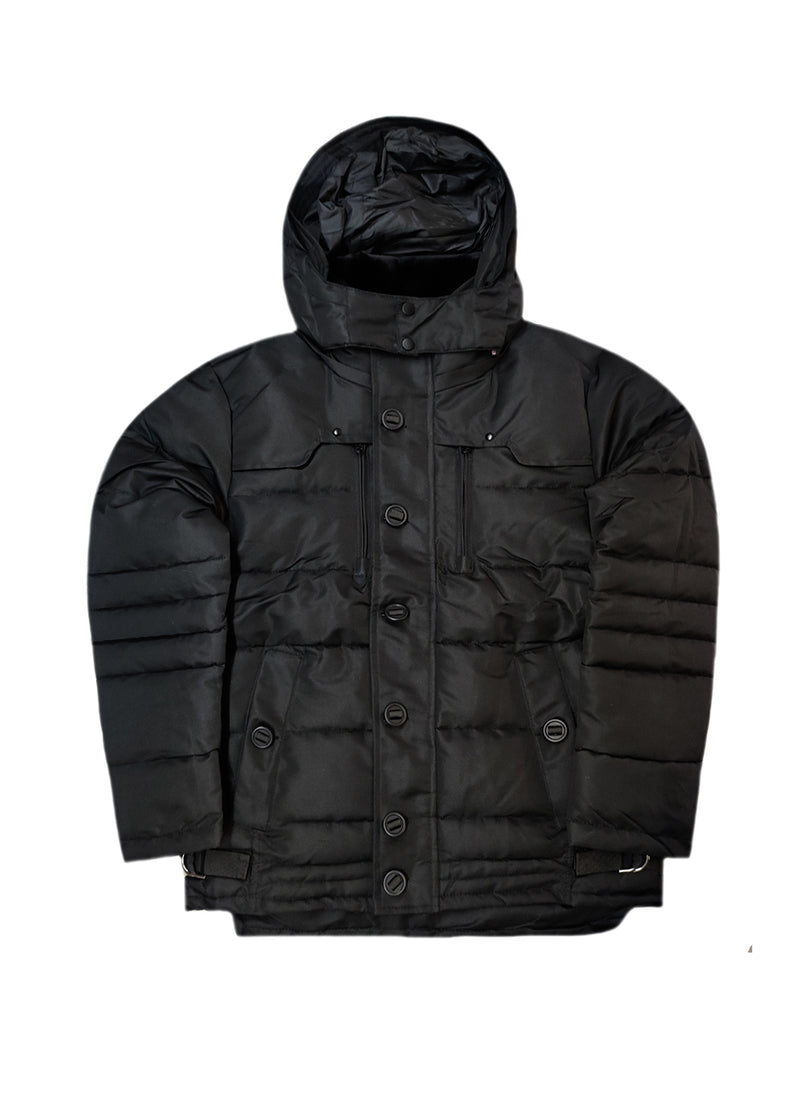 Ανδρικό μπουφάν με κουκούλα GUF-22068-hooded puffer μαύρο