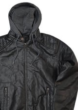 Ανδρικό μπουφάν με επένδυση και αποσπώμενη κουκούλα GUF-H205B- leatherette μαύρο