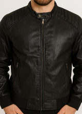 Ανδρικό μπουφάν με επένδυση GUF-H205B-U- leatherette μαύρο