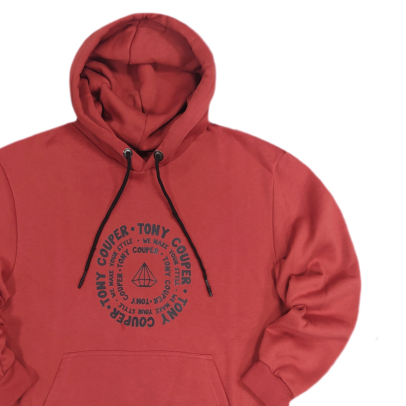 Tony couper - H23/11 - cycle hoodie - brick red