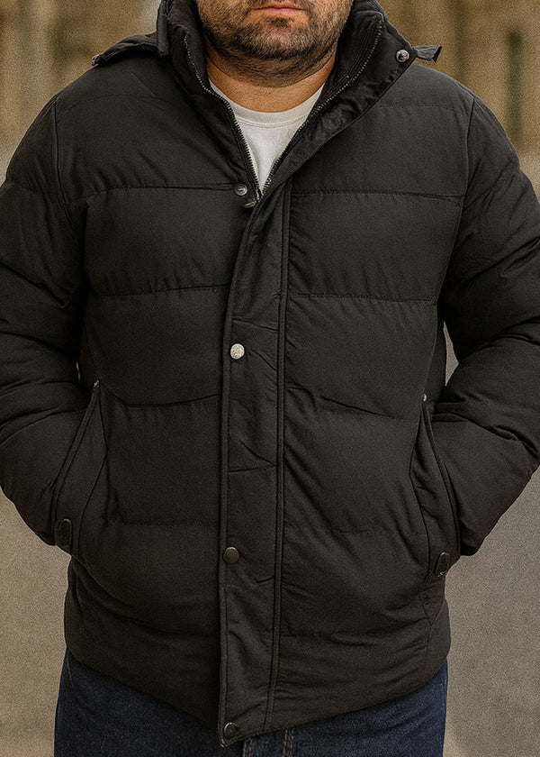 Ανδρικό μπουφάν με κουκούλα GUF-H275-1-puffer μαύρο