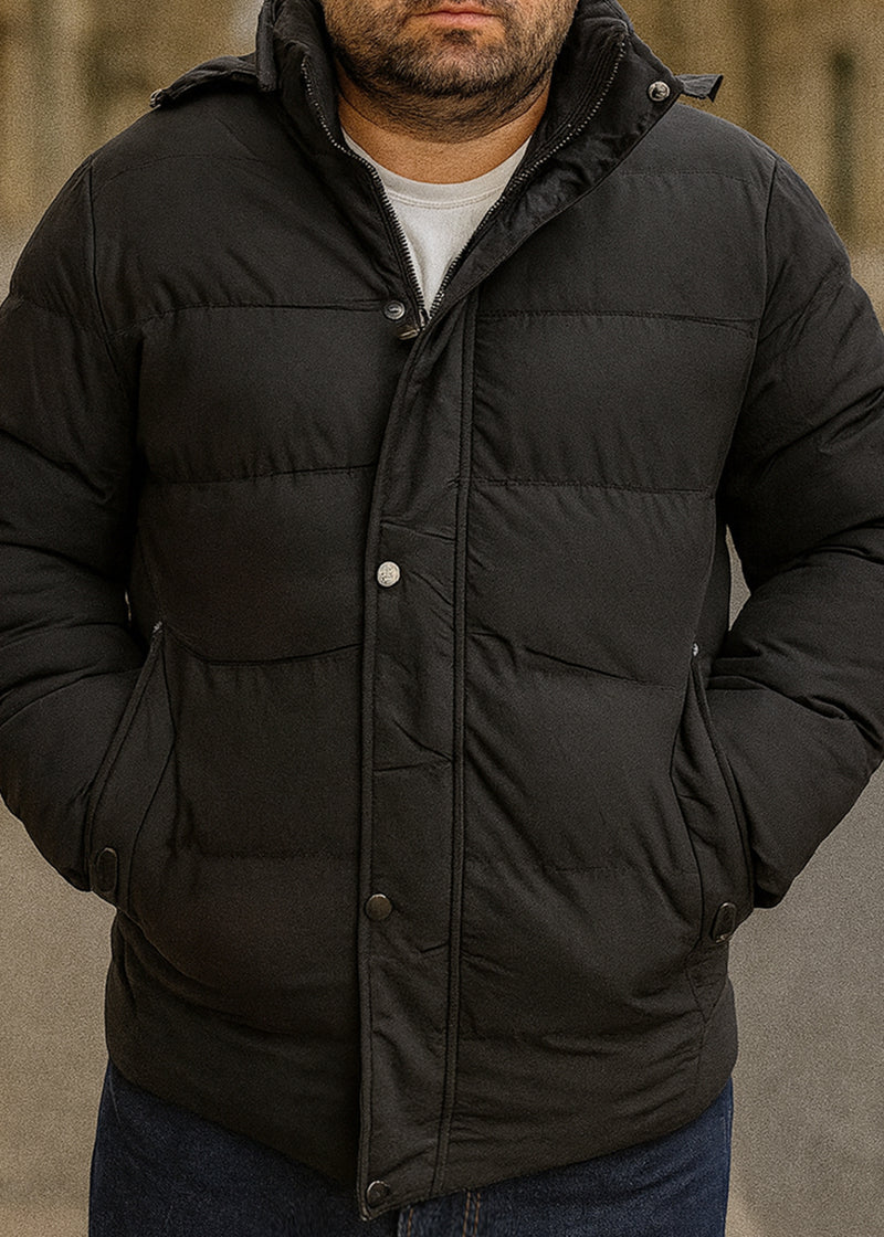 Ανδρικό μπουφάν με κουκούλα GUF-H275-1-puffer μαύρο