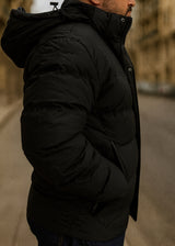 Ανδρικό μπουφάν με κουκούλα GUF-H275-1-puffer μαύρο