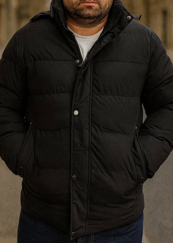 Ανδρικό μπουφάν με κουκούλα GUF-H275-1-puffer μαύρο